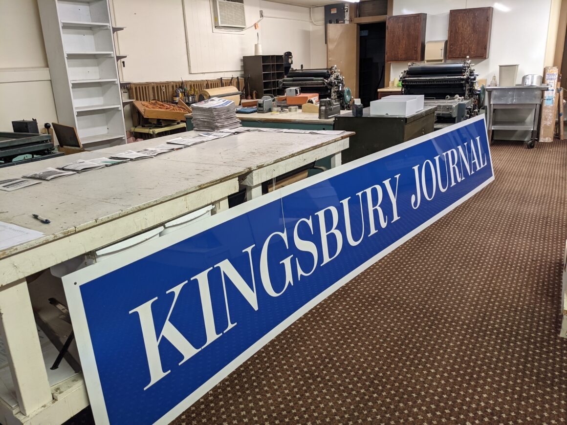 Newspaper office saying Kingsbury Journal