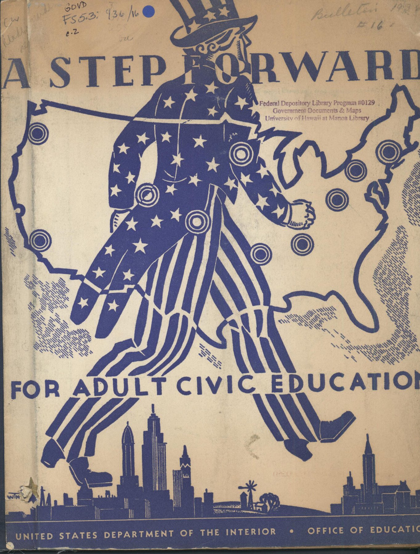 Booklet with cover featuring Uncle SAM and outline of United States of America.