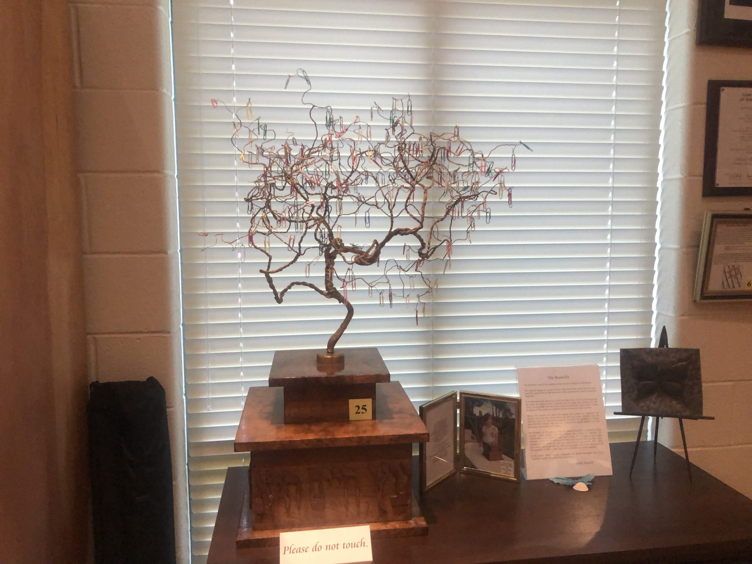 A decorative tree holding paper clips sent to the Paper Clips Project in Whitwell, Tennessee.