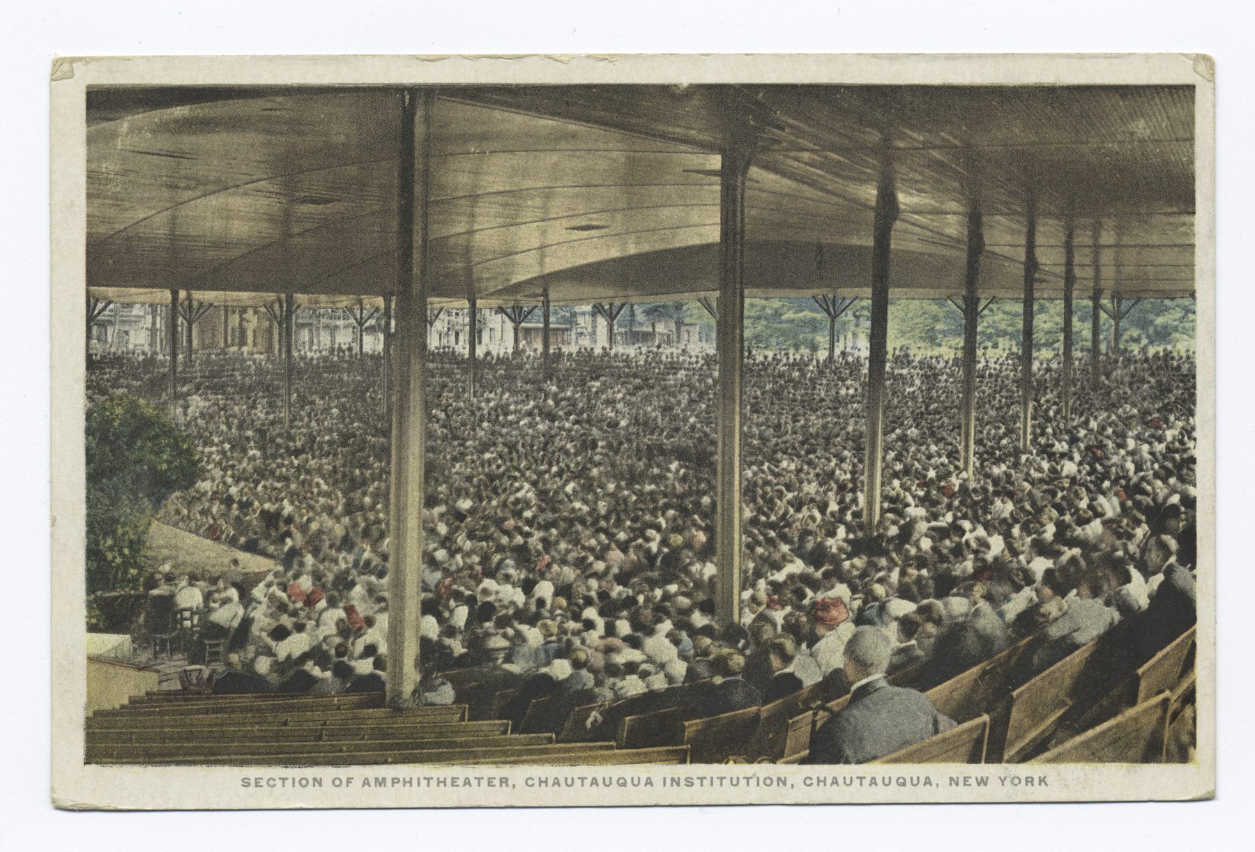 Historical view of the Amphitheater at the Chautauqua Institution in New York, scene of Friday, Aug. 12's attack on Salman Rushdie. [Image from New York Public Library via Wikimedia Commons.]