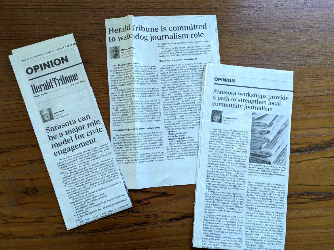 Three newspaper columns.